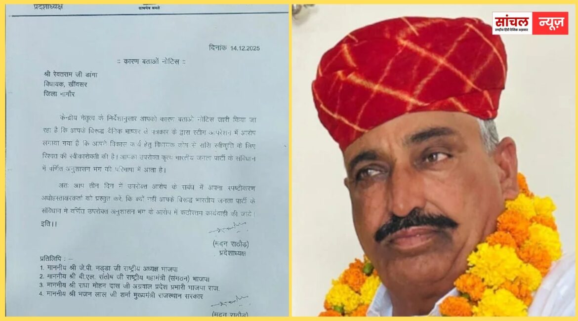 विधायक डांगा को बीजेपी ने दिया नोटिस; शीर्ष नेतृत्व ने माना गंभीर मामला, दिया 3 दिन का समय