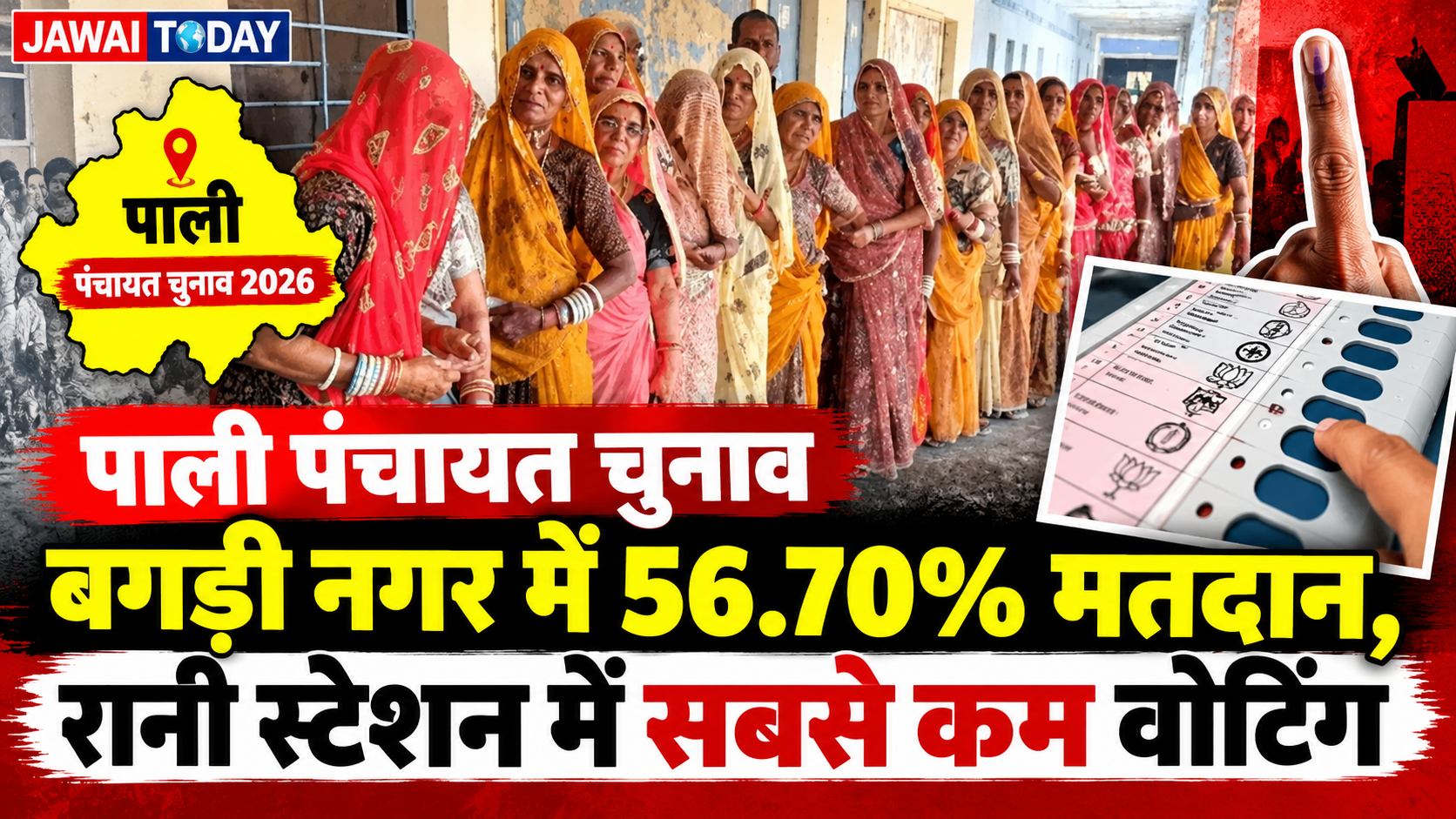 पाली पंचायत चुनाव: बगड़ी नगर में सर्वाधिक 56.70% मतदान, रानी स्टेशन में सबसे कम; डूठारिया में बहिष्कार, केलवाज में फर्जी वोटिंग का आरोप पाली पंचायत चुनाव: बगड़ी नगर में सर्वाधिक 56.70% मतदान, रानी स्टेशन में सबसे कम; डूठारिया में बहिष्कार, केलवाज में फर्जी वोटिंग का आरोप