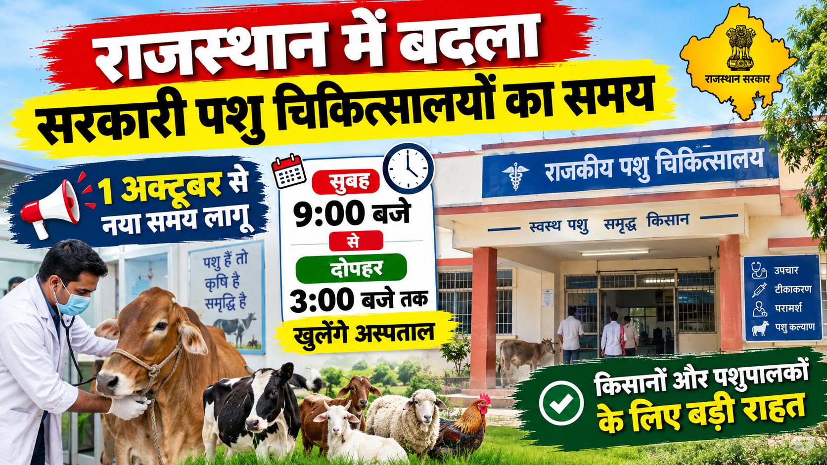 राजस्थान में बदला सरकारी पशु चिकित्सालयों का समय: 1 अक्टूबर से सुबह 9 से दोपहर 3 बजे तक खुलेंगे अस्पताल; सर्दी के मौसम को देखते हुए पशुपालन विभाग का बड़ा फैसला