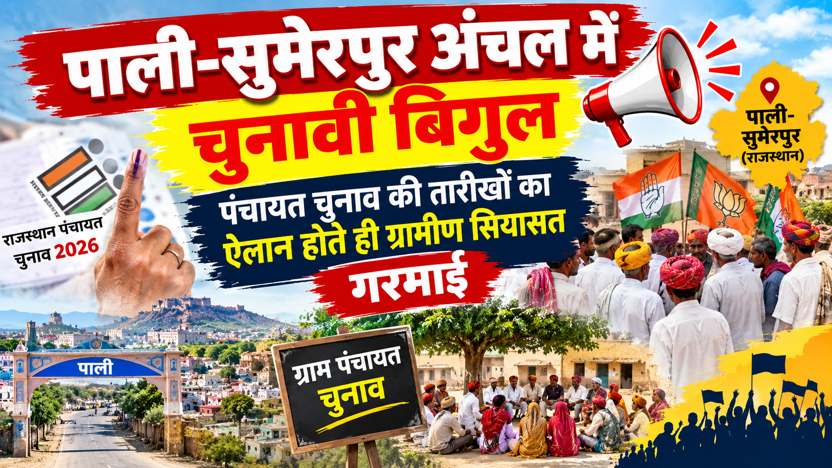 पाली-सुमेरपुर अंचल में चुनावी बिगुल: पंचायत चुनाव की तारीखों का ऐलान होते ही ग्रामीण सियासत गरमाई; 4 चरणों में होगा मतदान, गांवों में आचार संहिता लागू पाली-सुमेरपुर अंचल में चुनावी बिगुल: पंचायत चुनाव की तारीखों का ऐलान होते ही ग्रामीण सियासत गरमाई; 4 चरणों में होगा मतदान, गांवों में आचार संहिता लागू
