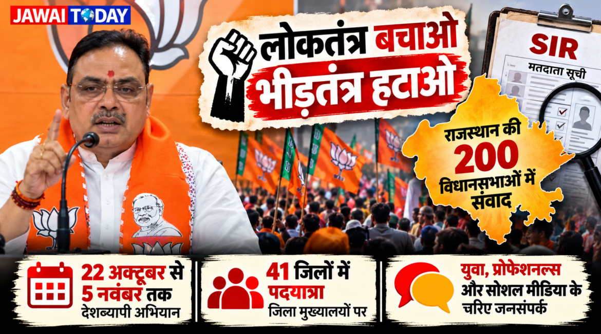 SIR पर सियासी टकराव तेज: भाजपा ने शुरू किया ‘लोकतंत्र बचाओ, भीड़तंत्र हटाओ’ अभियान, राजस्थान की 200 विधानसभाओं में संवाद की तैयारी